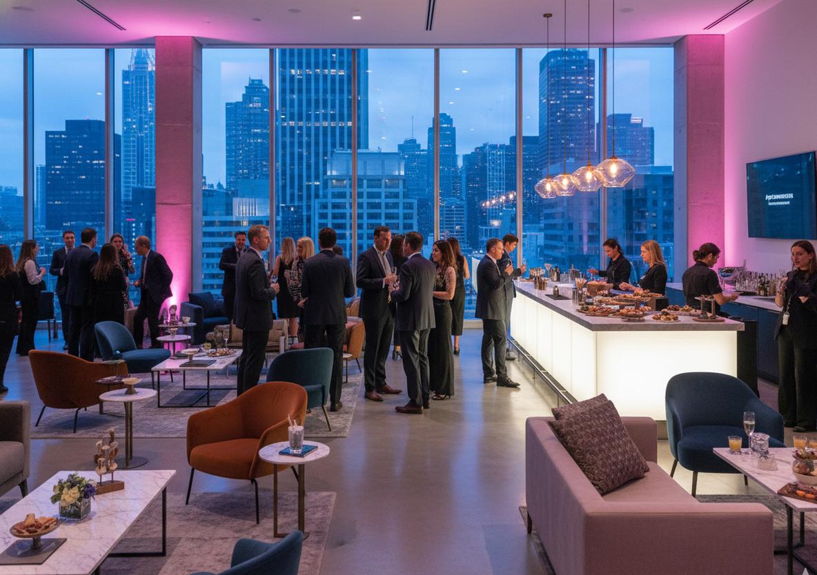 Company event cocktail hour in modern venue