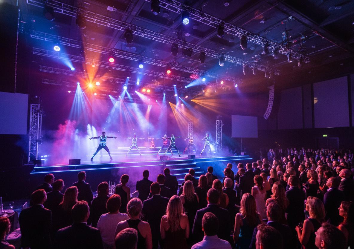 Spectacular stage with professional dancers and dramatic lighting